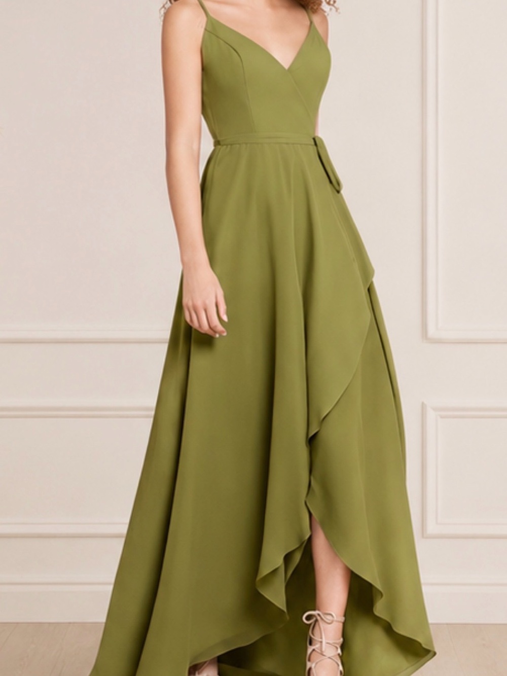 Christina Wu Celebration 22011 – Artichoke Green Chiffon Wrap Maxi Dress